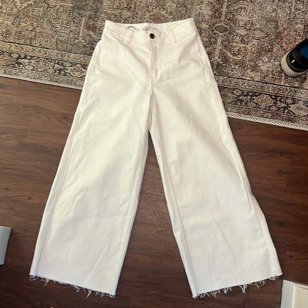 Bershka cropped wide leg white pants